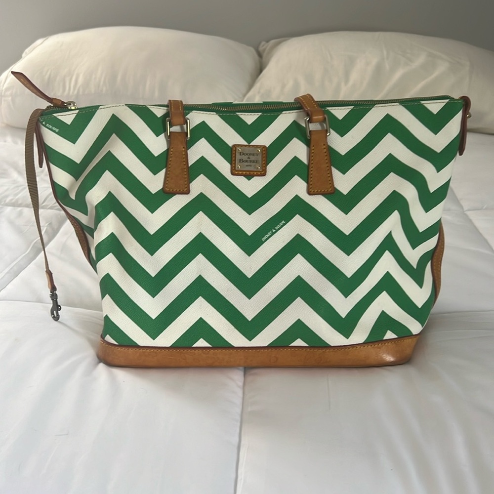 Dooney and Bourke Chevron White and Green Tote